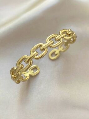 Restock 🔥 14k Gold Plated Cuban Chain Link Cuff Bracelet Adjustable Waterproof